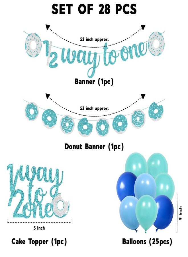 Festiko® Set of 28 Pcs Blue Glitter Donut Theme Happy 1/2 Birthday Combo (Banner, Cake Topper, Balloons), Half Way To One, Half Birthday Decorations, 6 Months Decorations For Boys. - Image 2